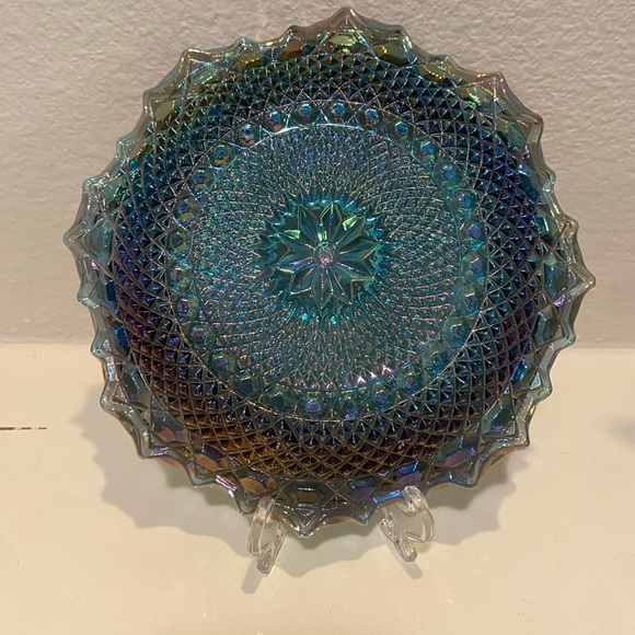 Vintage Indiana Glass 'Blue Harvest' Grape Cluster Pedestal Candy Dish & Plate - Picture 10 of 11